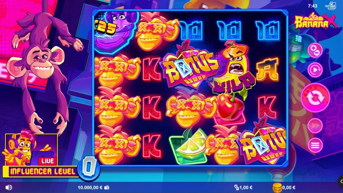 Banana X slot machine neon digital jungle theme