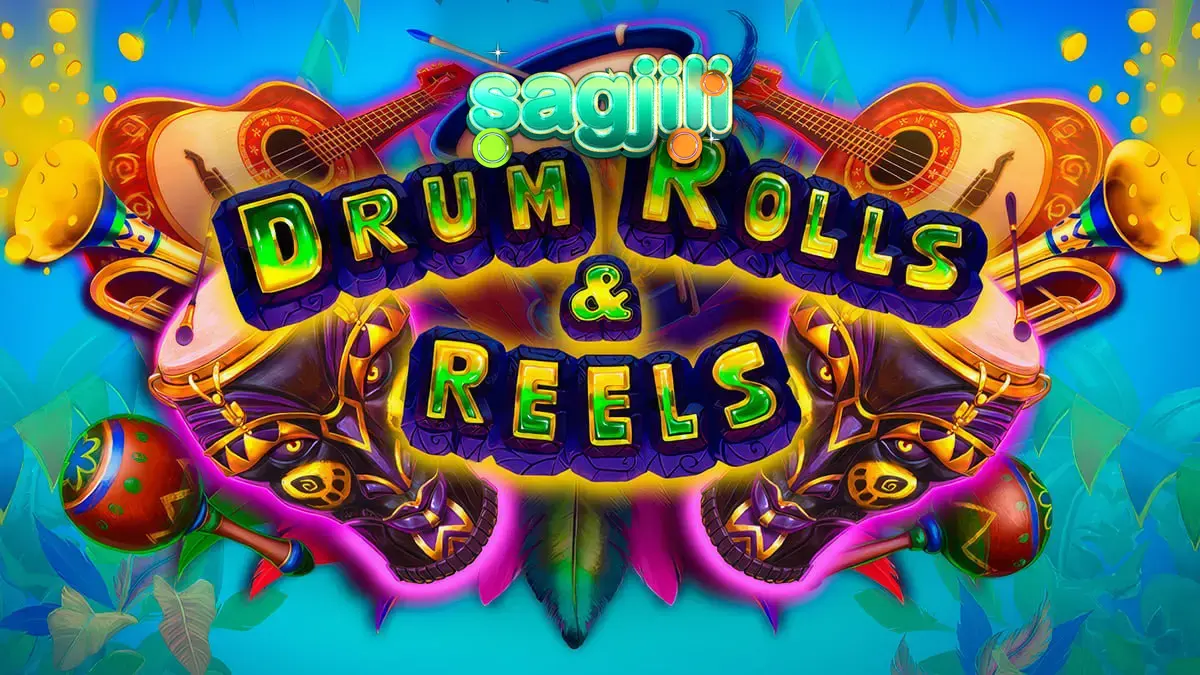 Makulay na disenyo ng Drum Rolls & Reels slot na may temang Brazilian carnival